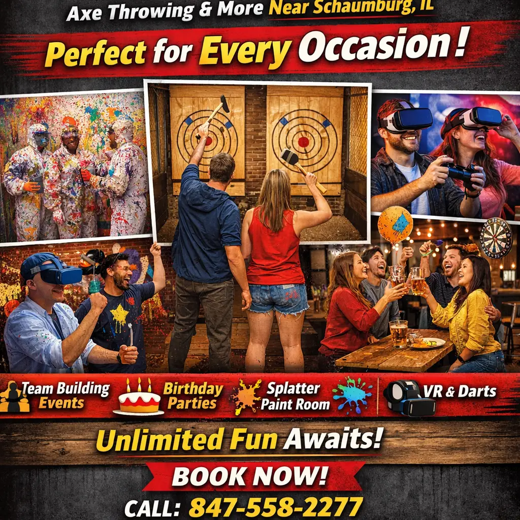 Schaumburg illinois axeclusive axe throwing splatter room vr and darts
